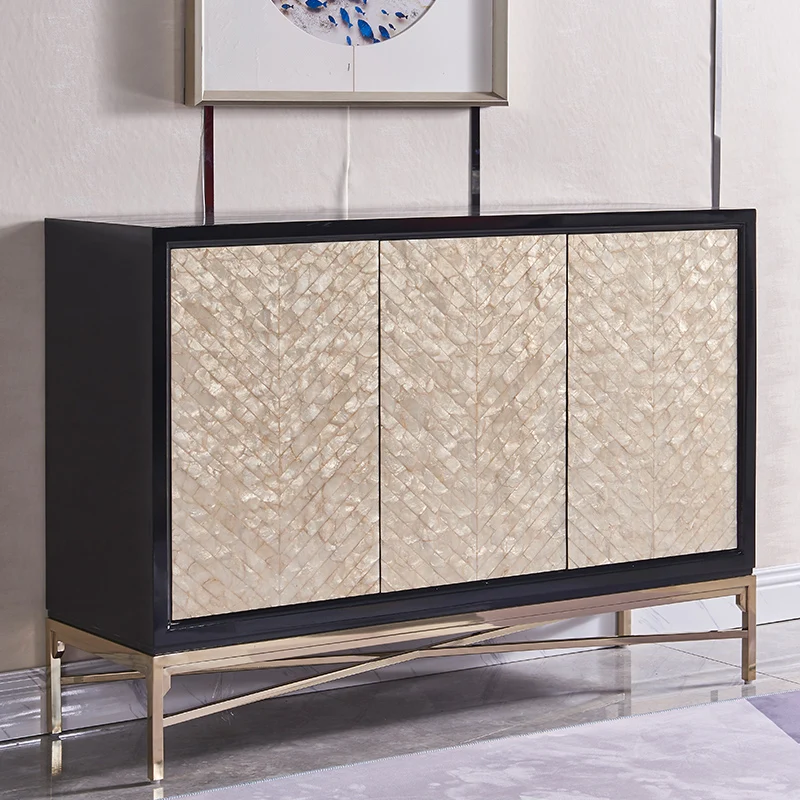 Luxury Furniture Cabinet Fancy Design Gold Stainless Steel Console Table White Golden Dining Room Cabinet with Drawers