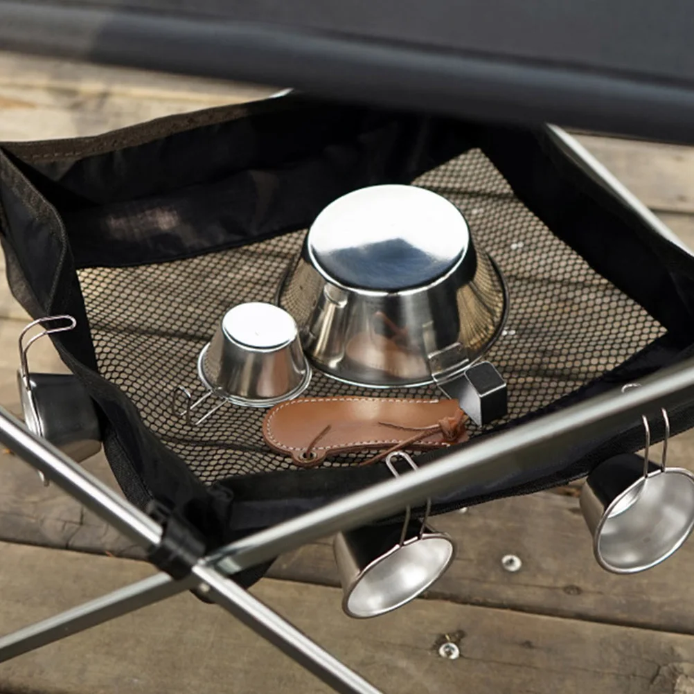 

2 Pcs Outdoor Folding Table Storage Net Basket Bag 210D Plaid Cloth Mesh Organizer Camping Bags Reusable Easy Clean Ventilated