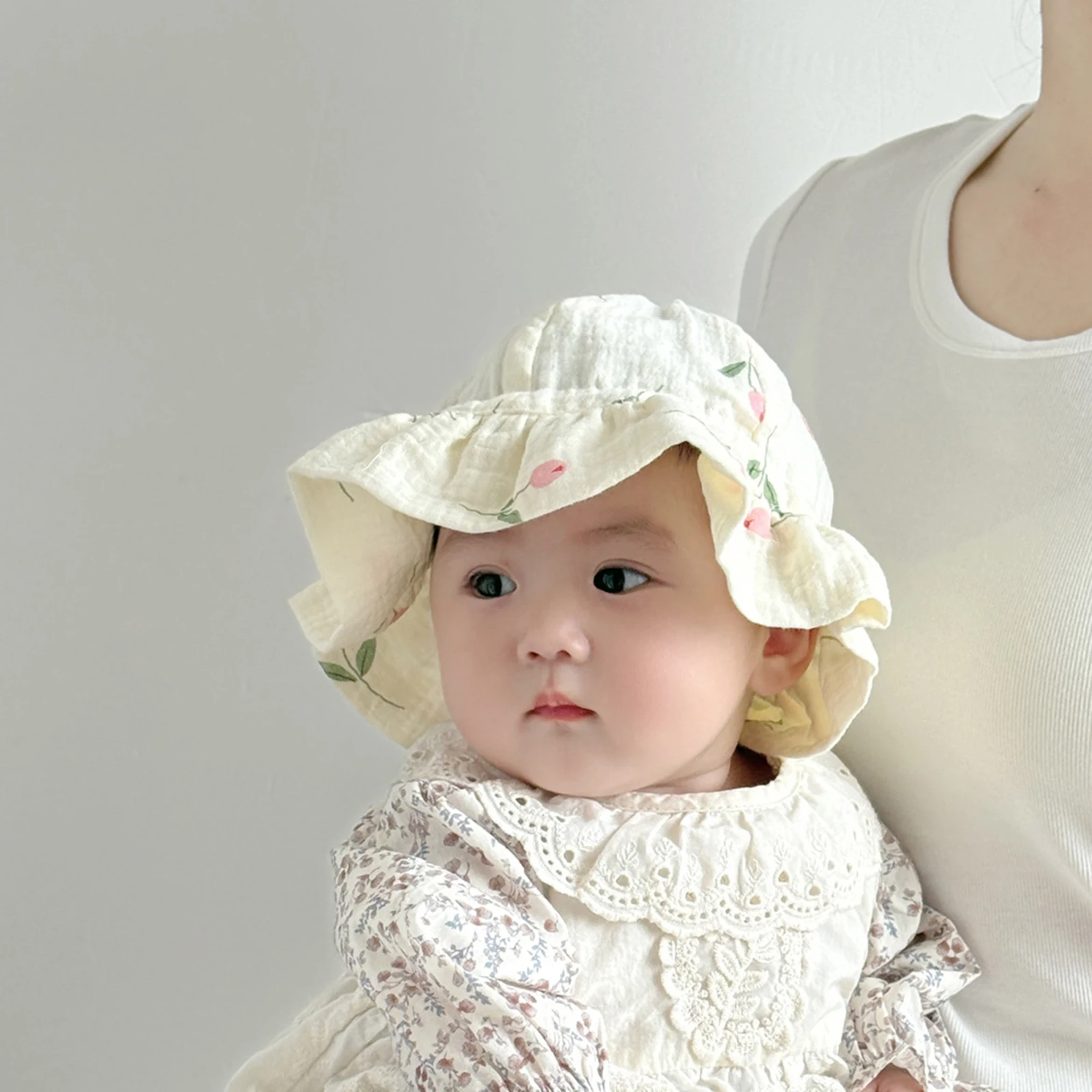 

Шляпа от солнца для маленьких девочек, милая шляпа с широкими полями с цветочным принтом, шляпа-ведро для новорожденных, повседневные детские шапки на каждый день