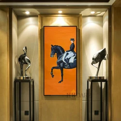 Scandinavian Minimalist Wall Art Classic Modern Orange Horse Racing HD Canvas Poster Print Home Bedroom Living Room Decoration