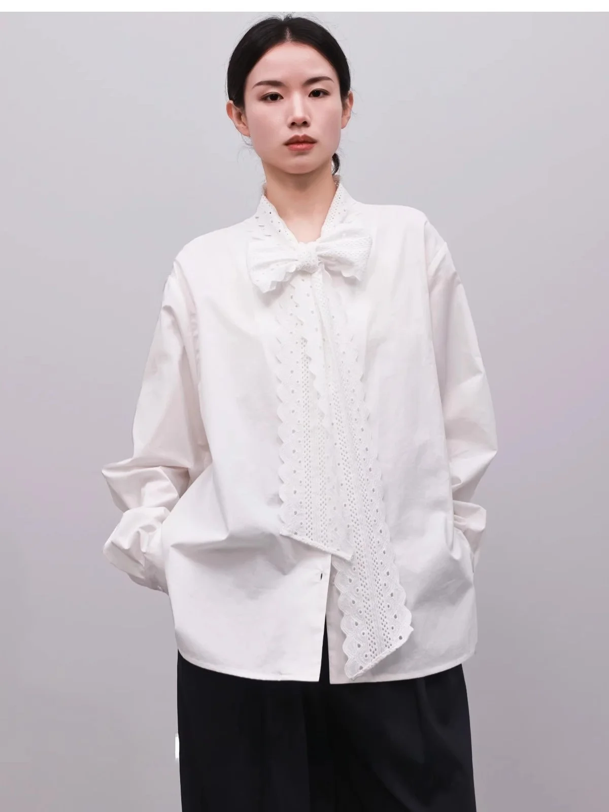 

Женская модная универсальная повседневная свободная рубашка-блузка из чистого хлопка Ele White с длинным рукавом для работы и отдыха