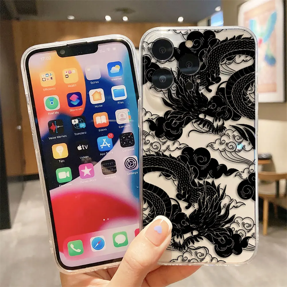 Cartoon Dragon Tiger Clear Phone Case For Samsung A03 A04 A04E A05 A05S A06 A7 A10 A11 A12 A13 A14 A15 A16 A20S NOTE 10 20 Shell