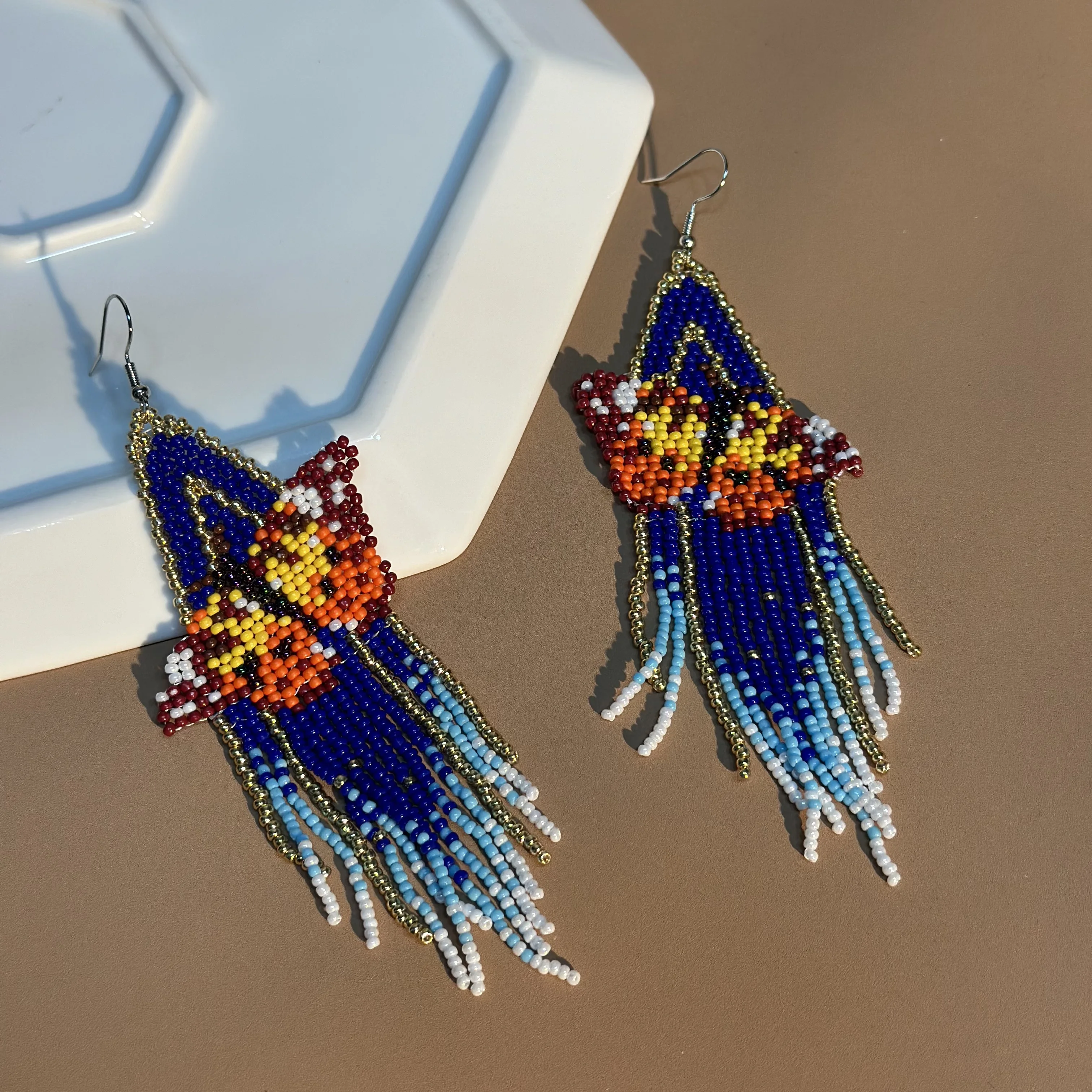 Bohemian style 3D butterfly tassel earrings handmade beaded earrings