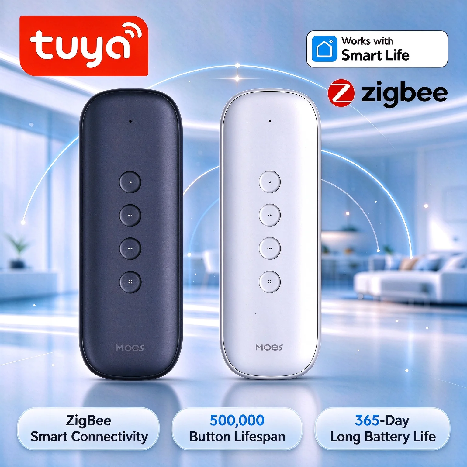 Tuya ZigBee 4 Gang 4 Button Smart Scene Switch Wireless 12 Scenario Battery Powered Portable Smart Home Automation Push Button