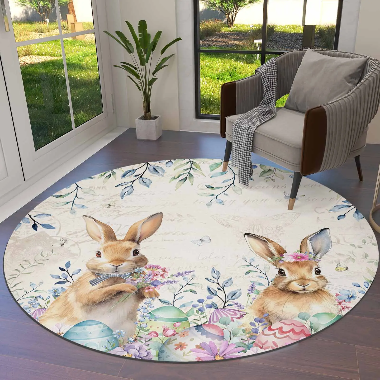 

Easter Spring Egg Rabbit Round Area Rug Carpets For Living Room Large Mat Home Bedroom Kid Room Decoration