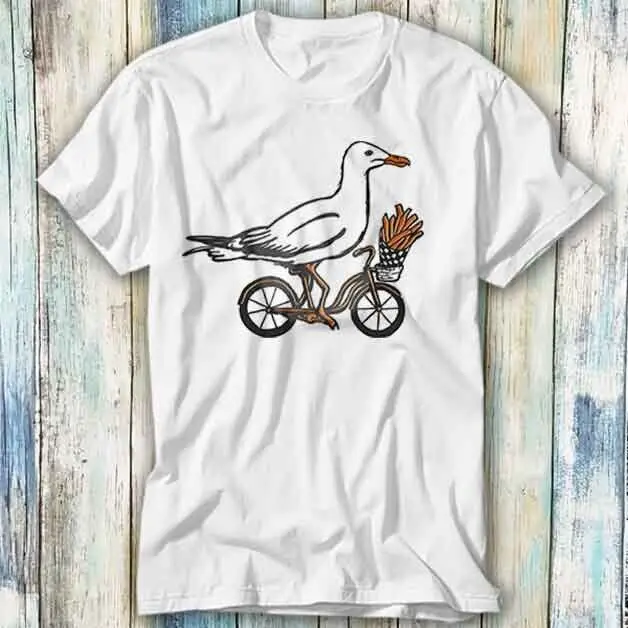 Seagull On Bike Bird Fries Cycle Parody T Shirt Meme Gift Top Tee Unisex