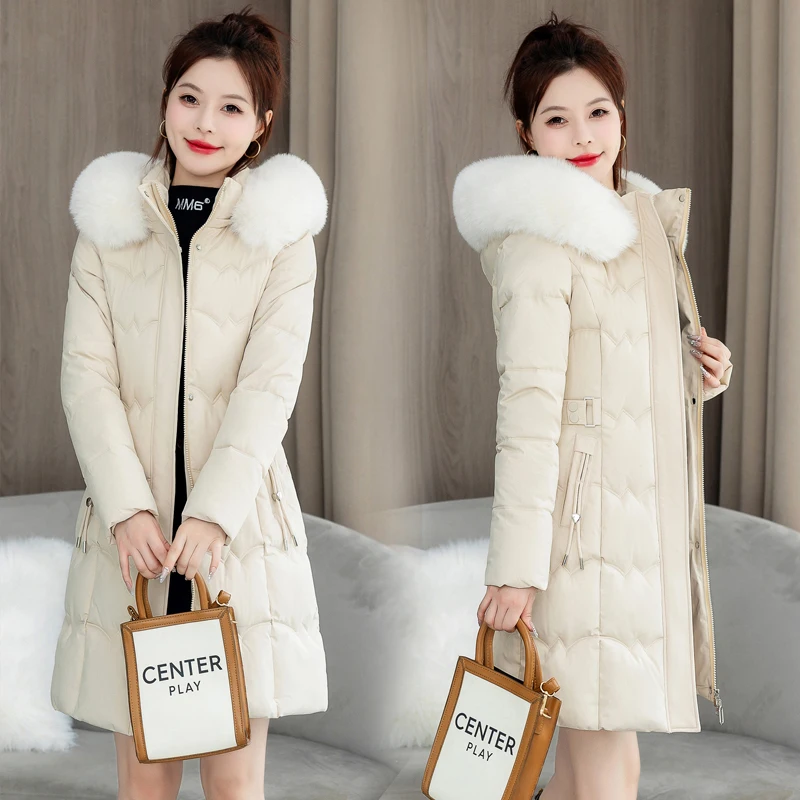 

Женская пуховая хлопковая куртка средней длины Thiened, зимняя верхняя одежда для похудения, маленький размер, удобная молния для поездок на работу