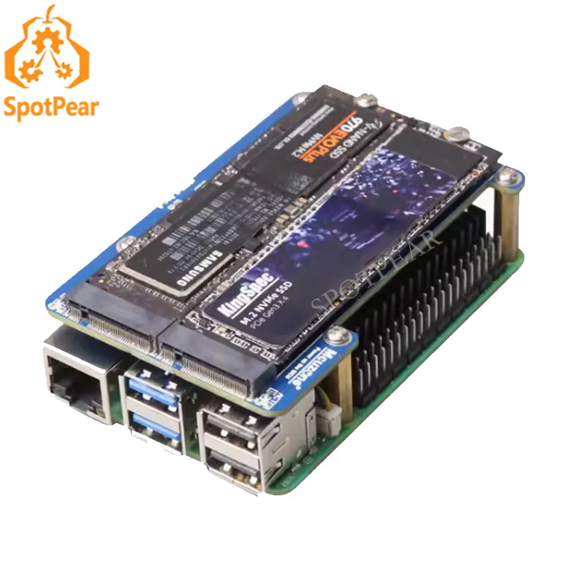 MPS2280D Raspberry Pi5 PCIe to M.2 NVMe Dual SSD Adapter Board HAT Pi5 Double 2280 (Support BOOT from NVME SSD