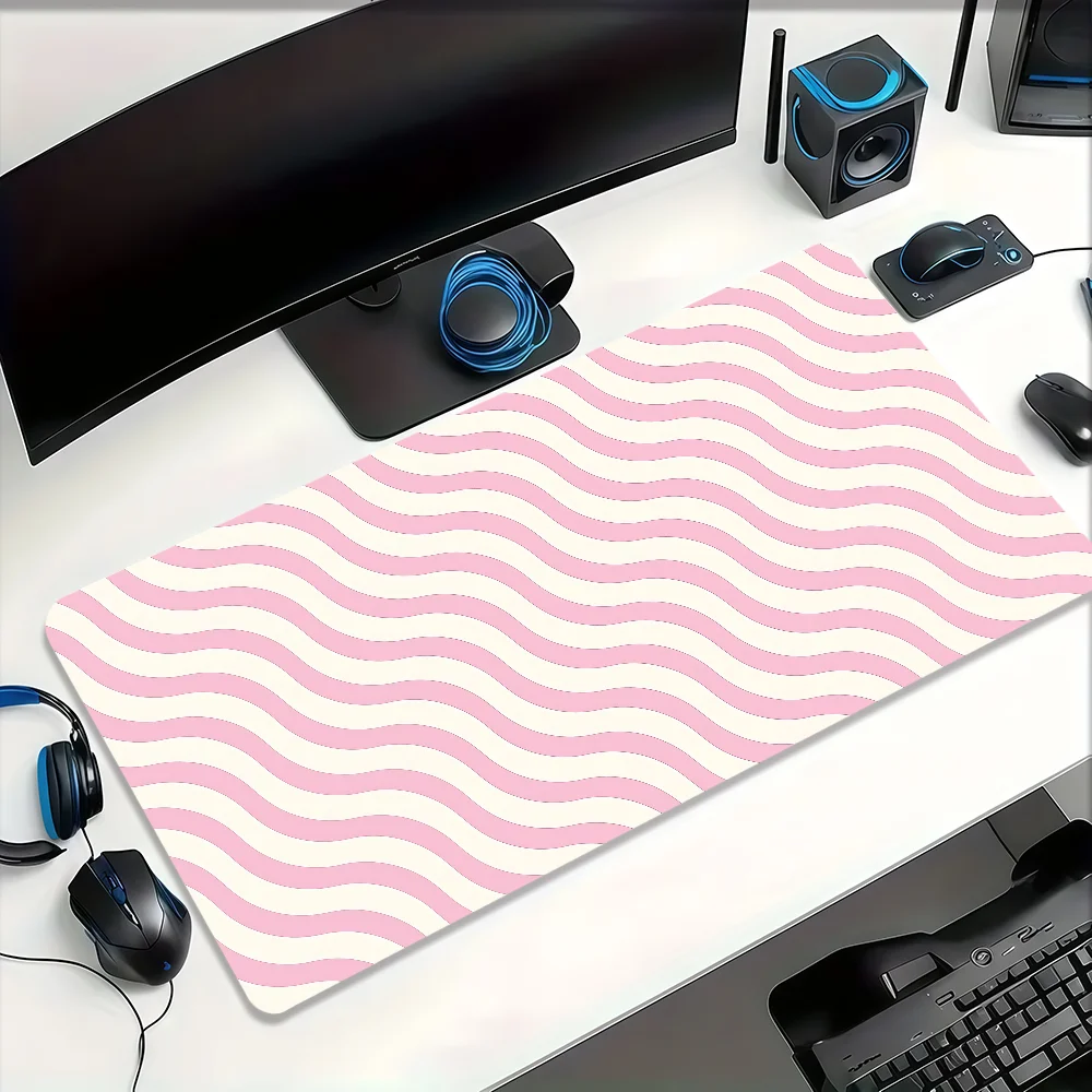 Macaron-Colored Wavy Stripes Mouse Pad Non-slip Lockedge Gaming Desktop MousePad Large Thickened Comfort Office Student