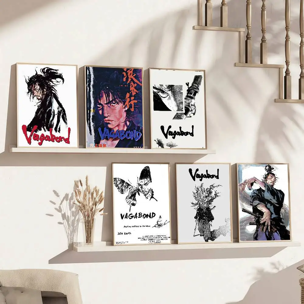 Japanisches Manga-M-Miyamoto-Musashi-Poster, selbstklebende Dekoration, Schlafzimmer, Zuhause, Wandaufkleber, Drucke, Gemälde, Wohnzimmer, Büro