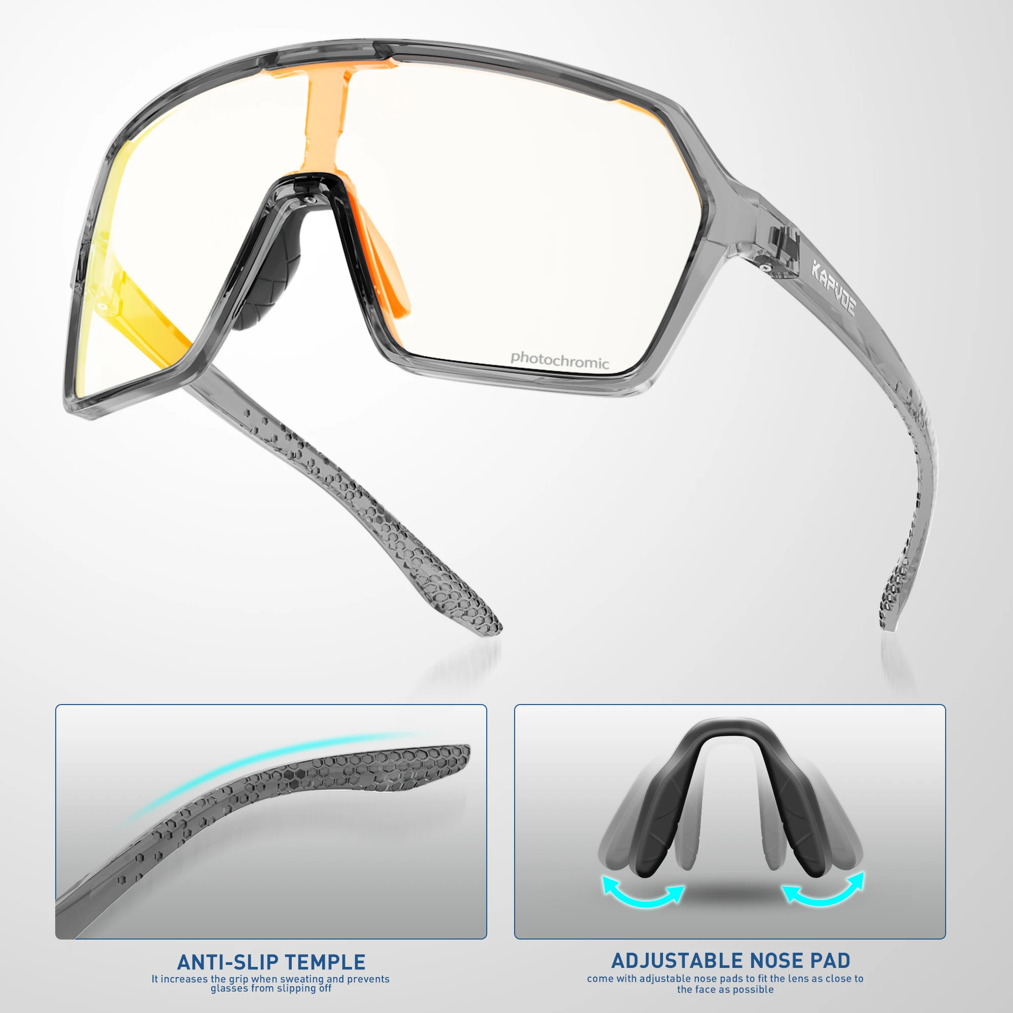 Kapvoe Cycling Photochromic Glasses Men Women Outdoor Sports Riding Protection Glasses MTB UV400 Sunglasses Hiking Glasses