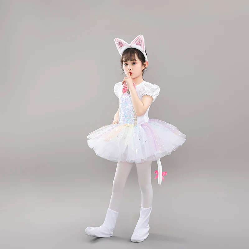 Children Long Sleeves Cat Contemporary Dance Wear Kids Short Sleeve Modern Dance Jazz Costumes For Girls Dance Costumes