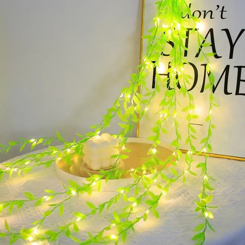 2M/5M/10M LED Green Willow Vine String Lights – Battery Powered Fairy Lights for Room, Party, Wedding & Holiday Decoration