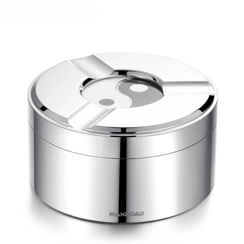 

Customized stainless steel advanced ashtray with lid, office and home living room anti fly ash