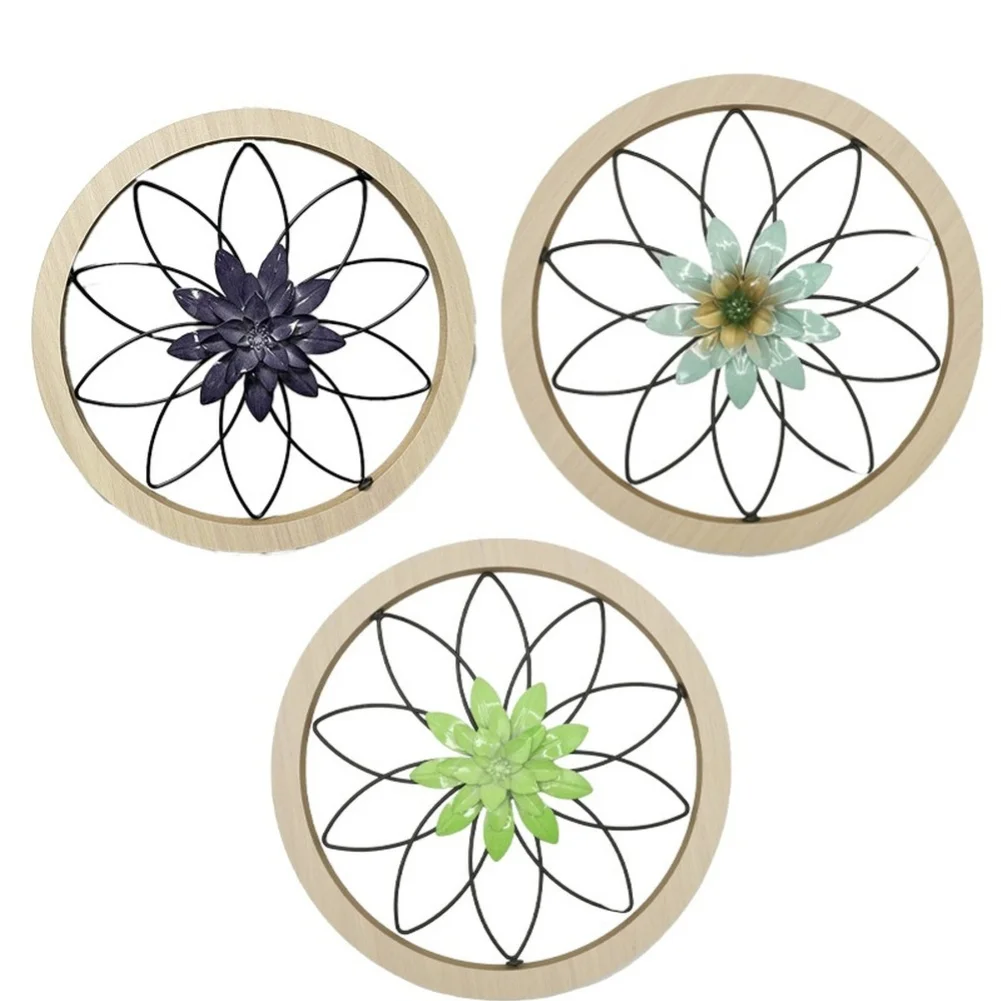 Round Wooden Wall Art Floral Decor With Wooden Frame 30x30cm For Living Room Wall Hanging Circular Wooden Frame