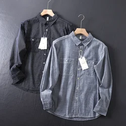 Men's Autumn Pure Cotton Fashionable Loose Striped Long Sleeved Shirt Outdoor Trekking Hiking Climbing Camping Workwear Blouse