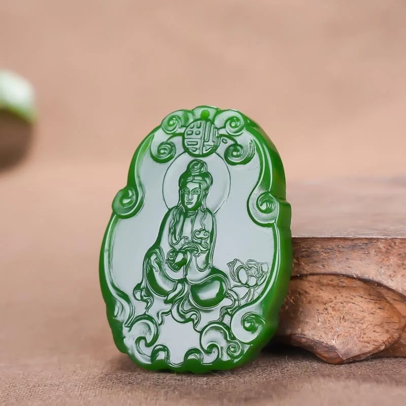 

Натуральный кулон из нефрита Гуаньинь цвета хэтяньского яшмы, изысканный, для мужчин и женщин.