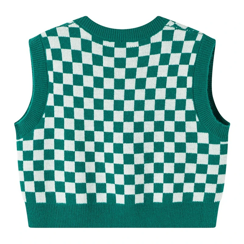 Dziergany sweter z dekoltem w szpic styl Preppy dzianina podkoszulek jesienna wiosenna kamizelka damska z dzianiny