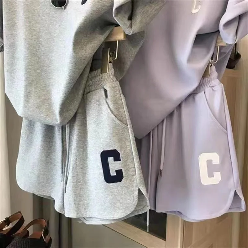 Original quality Korean version summer loose short sleeved T-shirt+shorts sports embroidery letter casual set