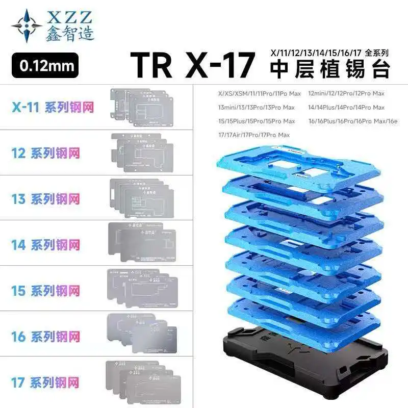 XZZ TR Series Motherboard Middle Layer Board Plant Tin Platform 3D BGA Reballing Stencil for Phone 17 16 15 14 13 12 11 X ProMax