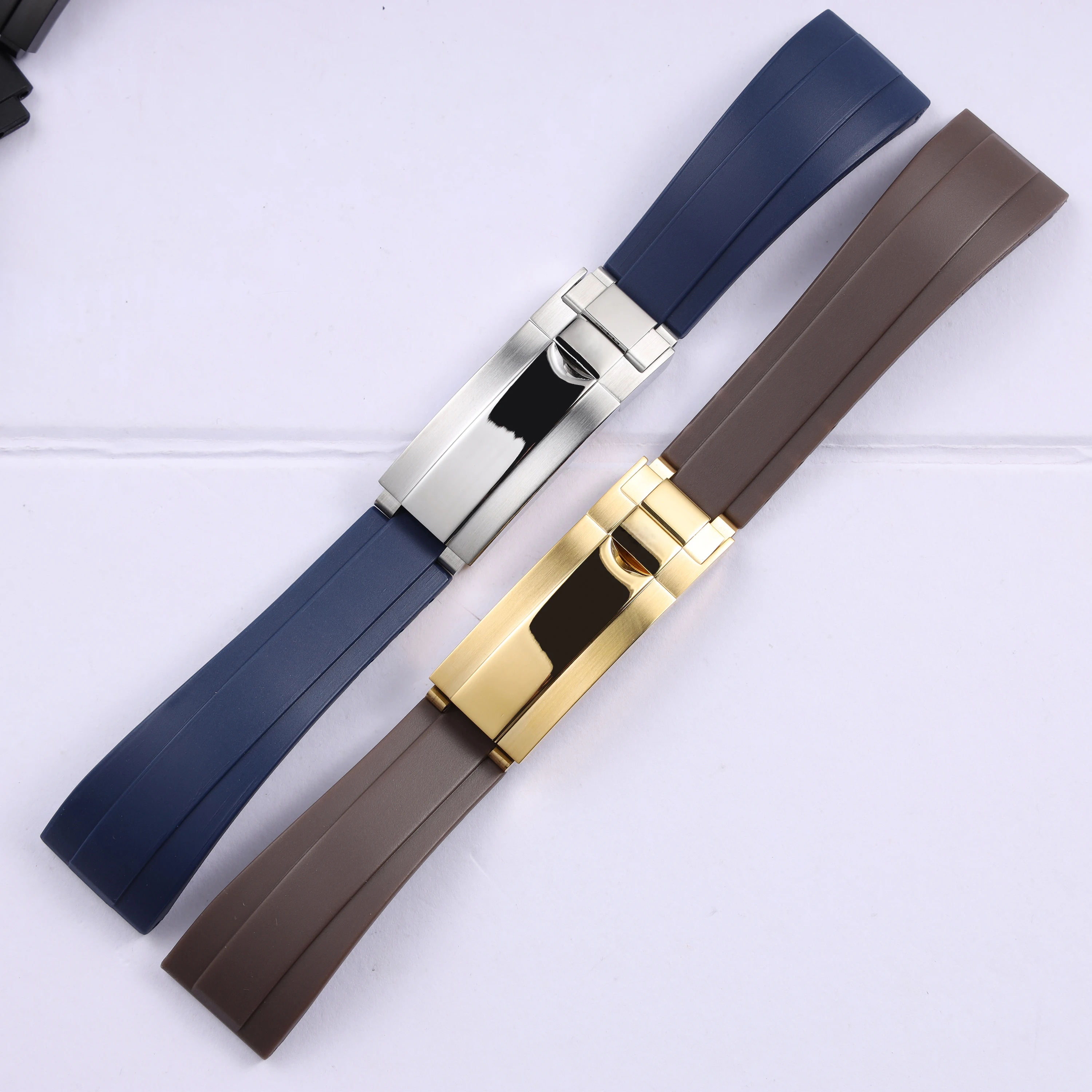 20mm 21mm Black Blue Red Rubber Watchband for Rolex Submariner Daytona GMT Silicone Strap with Glide Lock Deployment Clasp