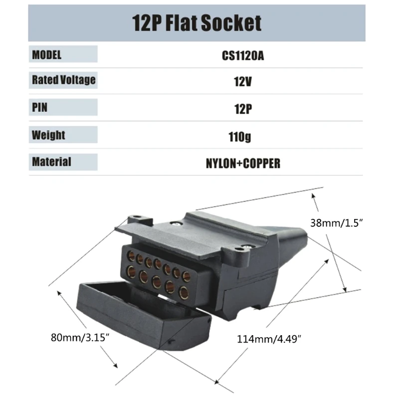 12V 12Pin Flat Trailer Plug Socket 12 PIN Trailer Socket Plug Trailer Plug 1 Set