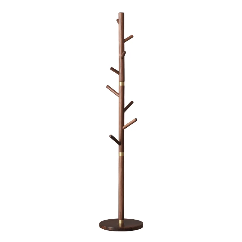 Black walnut hanger, bedroom hanger floor single pole type, strong and simple household door coat rack, solid wood