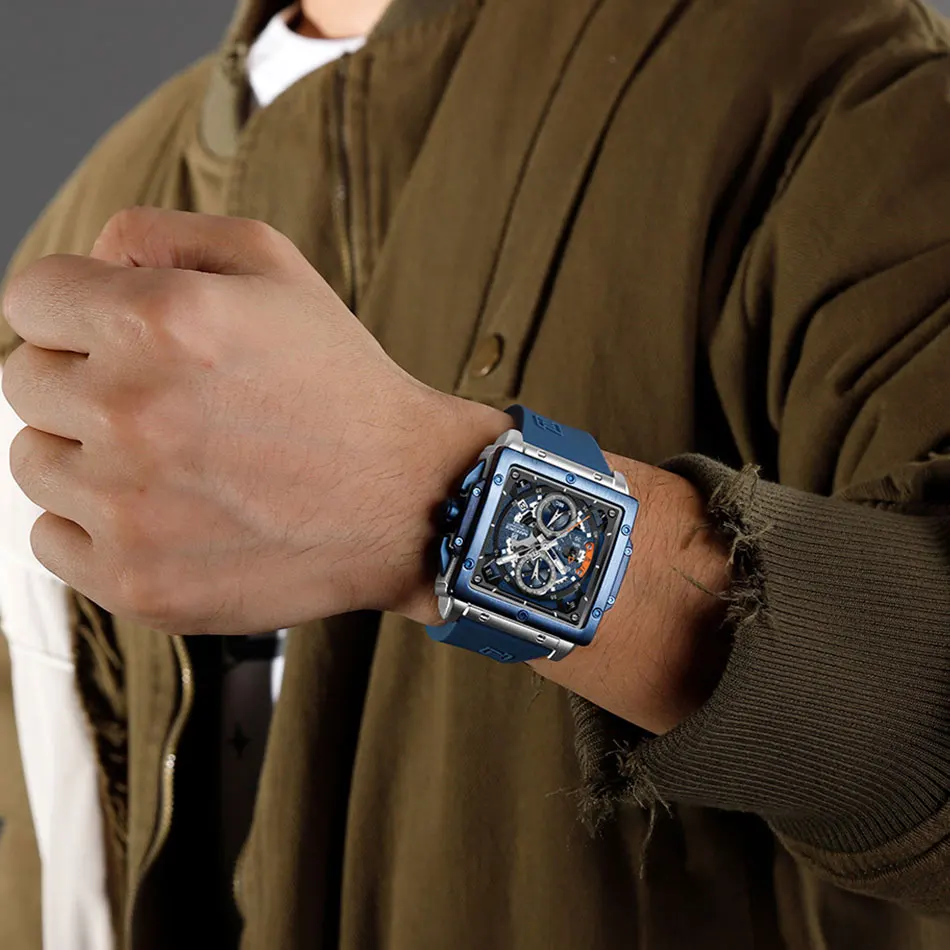 أعلى العلامة التجارية NAVIFORCE الرجال ساعة مربعة العلامة التجارية الفاخرة الرياضة سيليكون حزام حركة التقويم الكوارتز للماء الساعات Relogi