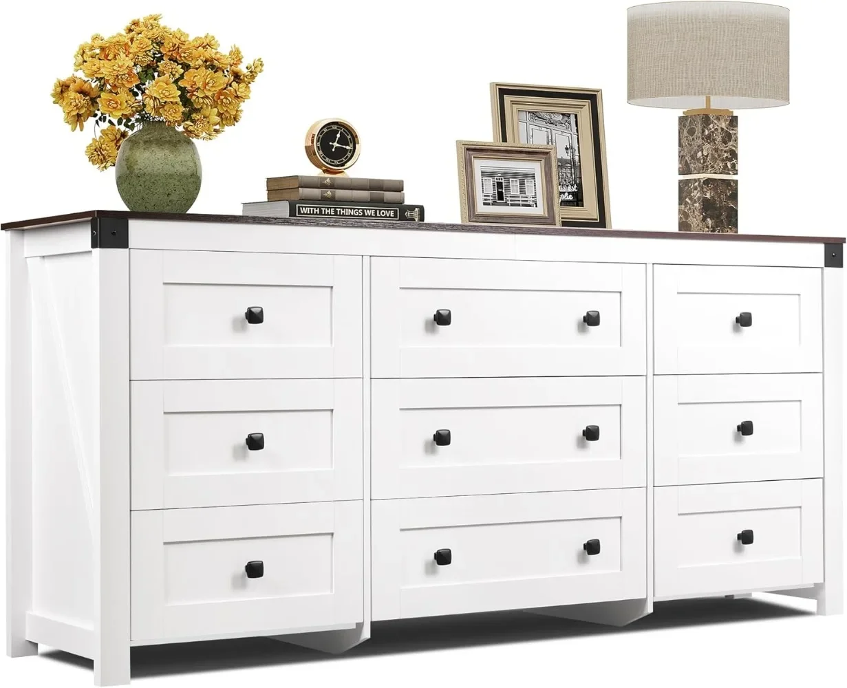 

63"Wide 9 Drawer Dresser Storage Organizer, Wood Chest of Drawers for Bedroom