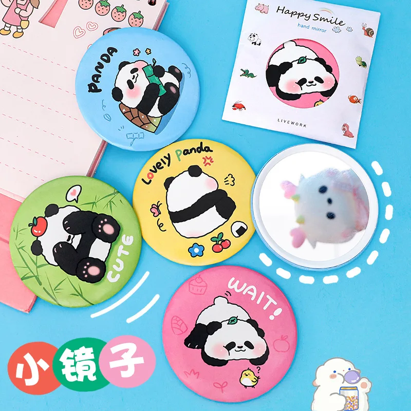 20 Pcs Cartoon Kawaii Panda Portable Mini Makeup Pocket Round Metal Mirror, Sweet For Women ,Girl,Wholesale ,Nice Gift