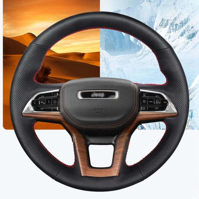 For Jeep Grand Cherokee V WLGrand Cherokee L 2021-2024 Hand Stitched non-slip black Leather Car Steering Wheel Cover Auto parts