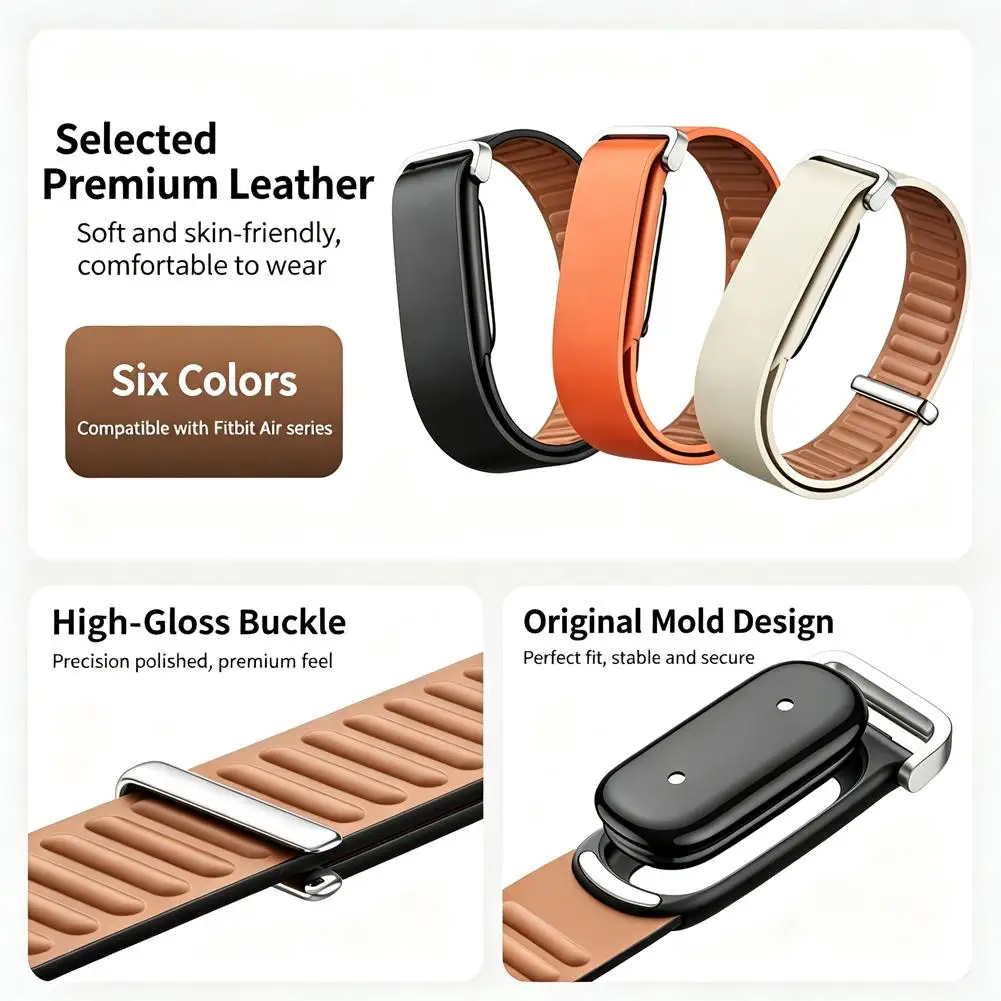 Leder-Sportarmband Kompatibel mit Google Fitbit Air - Verstellbare Schlaufe für Fitness-Tracker-Armband – Detail 16