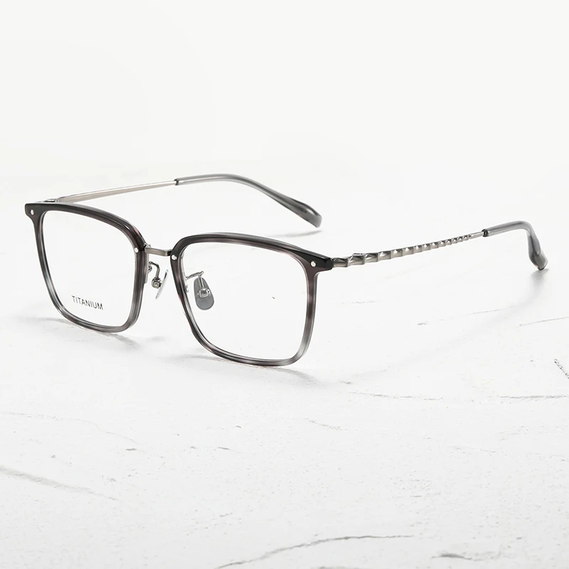 Ultra-light titanium fashion eyeglass frame, retro and artistic dark brown business and commuting rectangular optical glasses