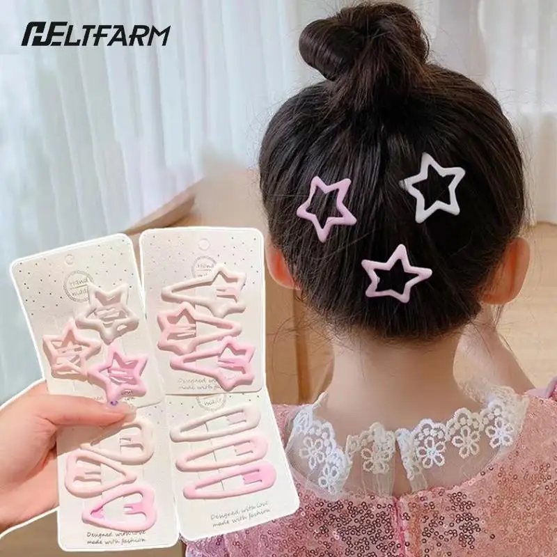 

3Pcs/Set New Girls Fashion Geometric Stars Ornament Pink Hair Clips Adult Sweet Hairpins Female Hair Accessories