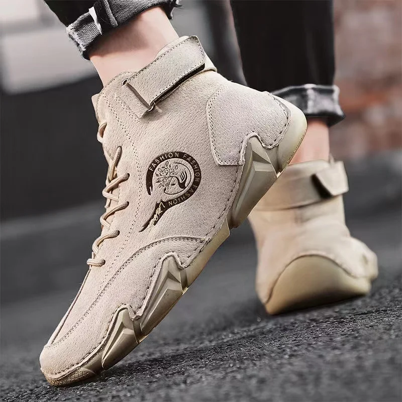 Men Boots Comfortable Casual Leather Luxury High Top Sports Shoes Autumn Lazy Loafers Soft Soled Men\'s Motorcycle Ankle Boots