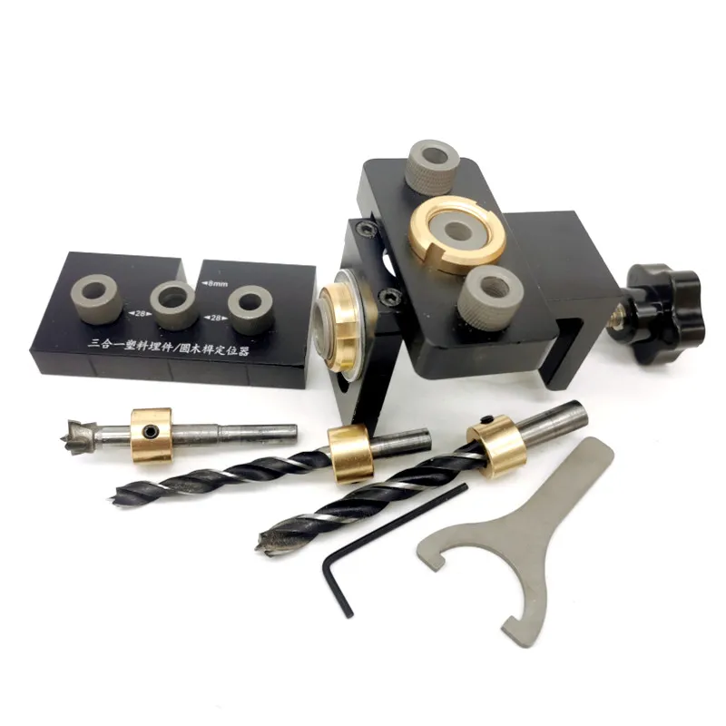 3 In 1 Woodworking Doweling Jig Kit with Positioning Clip with 8/15mm Drill Bit for Drilling Guide Locator Puncher Tool Dropship