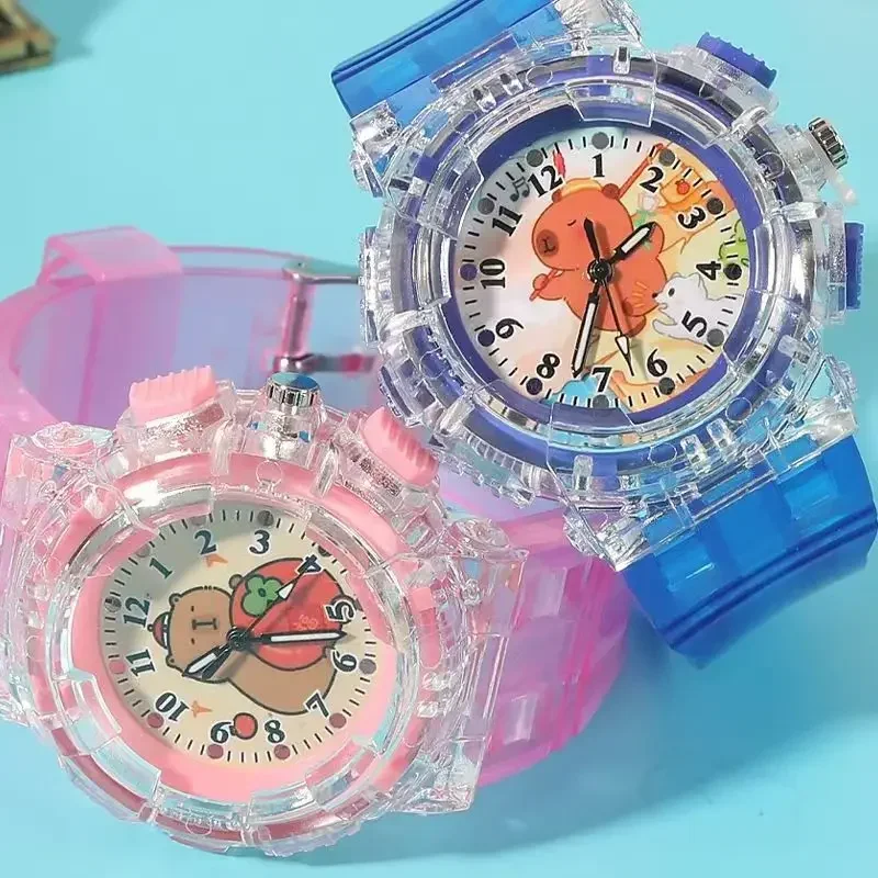 Coole Cartoon Capybara Kinder Mädchen Kinder Quarz Zeiger Uhr Lichter Blinkende Party Geschenke Spielzeug Armbanduhren Uhr