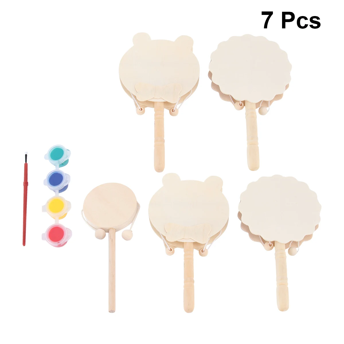 7pcs Diy Houten Rammelaar Trommel Schudden Onvoltooid Voor Kinderen Schilderen Glad Gepolijst Milieuvriendelijk Kind Interactief Handgemaakt