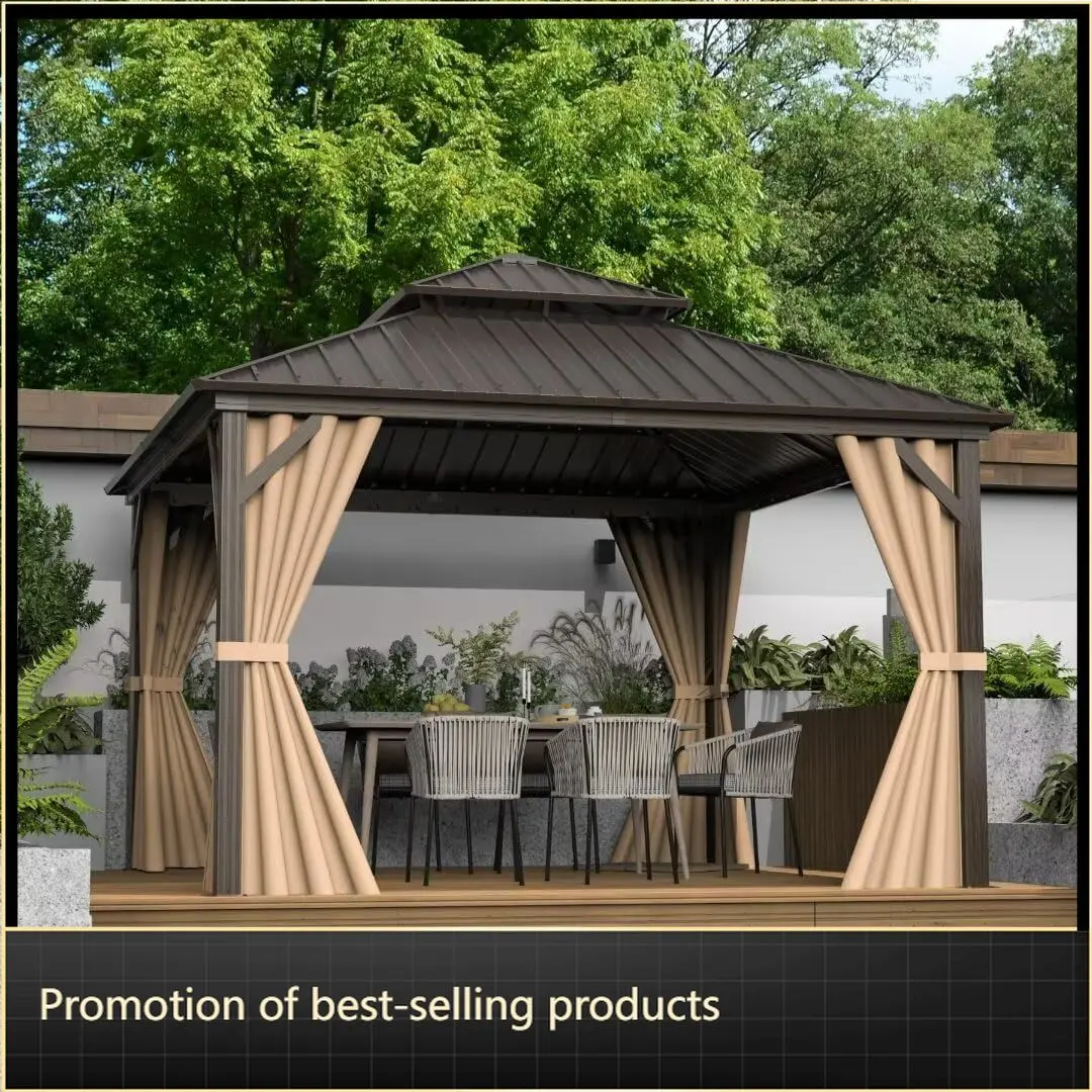 

Domi 12x12FT Outdoor Gazebo, Patio Gazebo with Galvanized Steel, Hardtop Gazbo for Patio, Deck, Backyard, Curtain and Netting