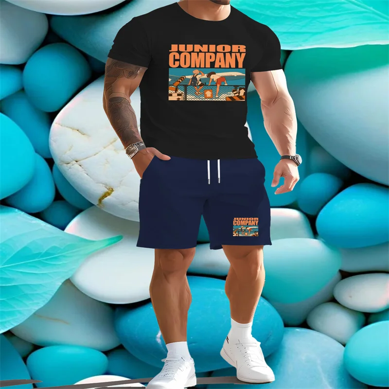 

Summer men's round neck short sleeved T-shirt and shorts set, fashionable casual sports set, men's outdoor casual 2-piece set