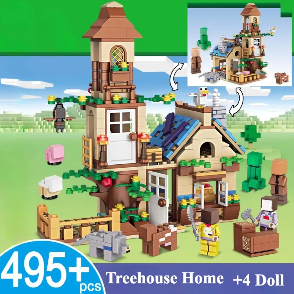 Cretive DIY Game Tree Cottage Village House Building Blocks City Module Assembly Bricks Toys for Kids Gifts