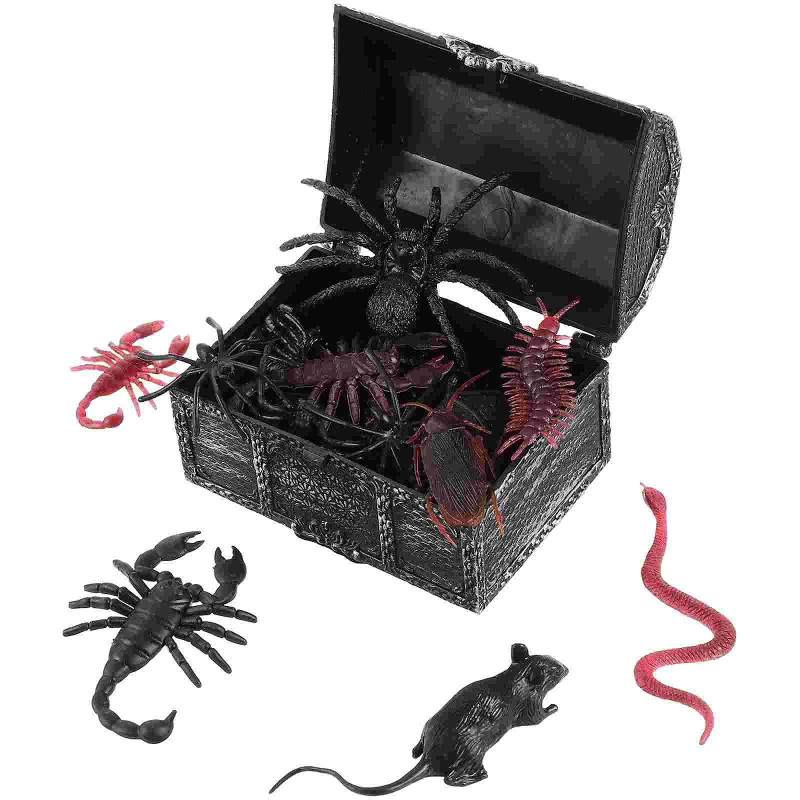 

Toys for Kids Halloween Treasure Chest Spider Lifelike Animals Simulated Rubber Scary Figurines