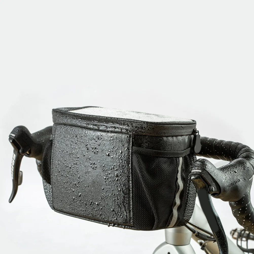 

1pc Bike Handlebar Bag 4L Large Capacity Waterproof Tpu Storage Pouch Mesh Pocket Reflective Strip Cycling Travel