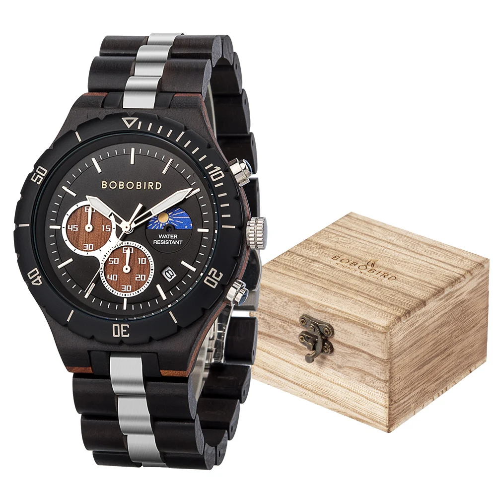 BOBO BIRD BOBO VOGEL Holz Uhr Männer Luxus Stilvolle Uhren Uhren Chronograph Militär Quarz relogio masculino Dropshipping Angepasst 6