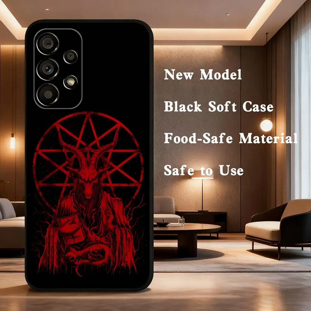 Custodia per telefono satanico demoniaco Pentagram 666 per Samsung Galaxy A73,31,32,72,41,53,52,71,22,5G,Nota,J7,8,9 Cover morbida nera