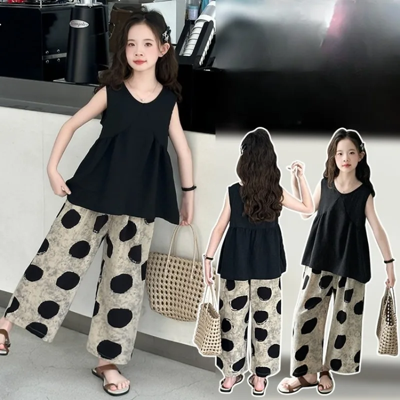 

Girls Summer Clothing Set Fashion Children Sleeveless Top + Wide-Leg Pants Two-Piece Set 2025 new