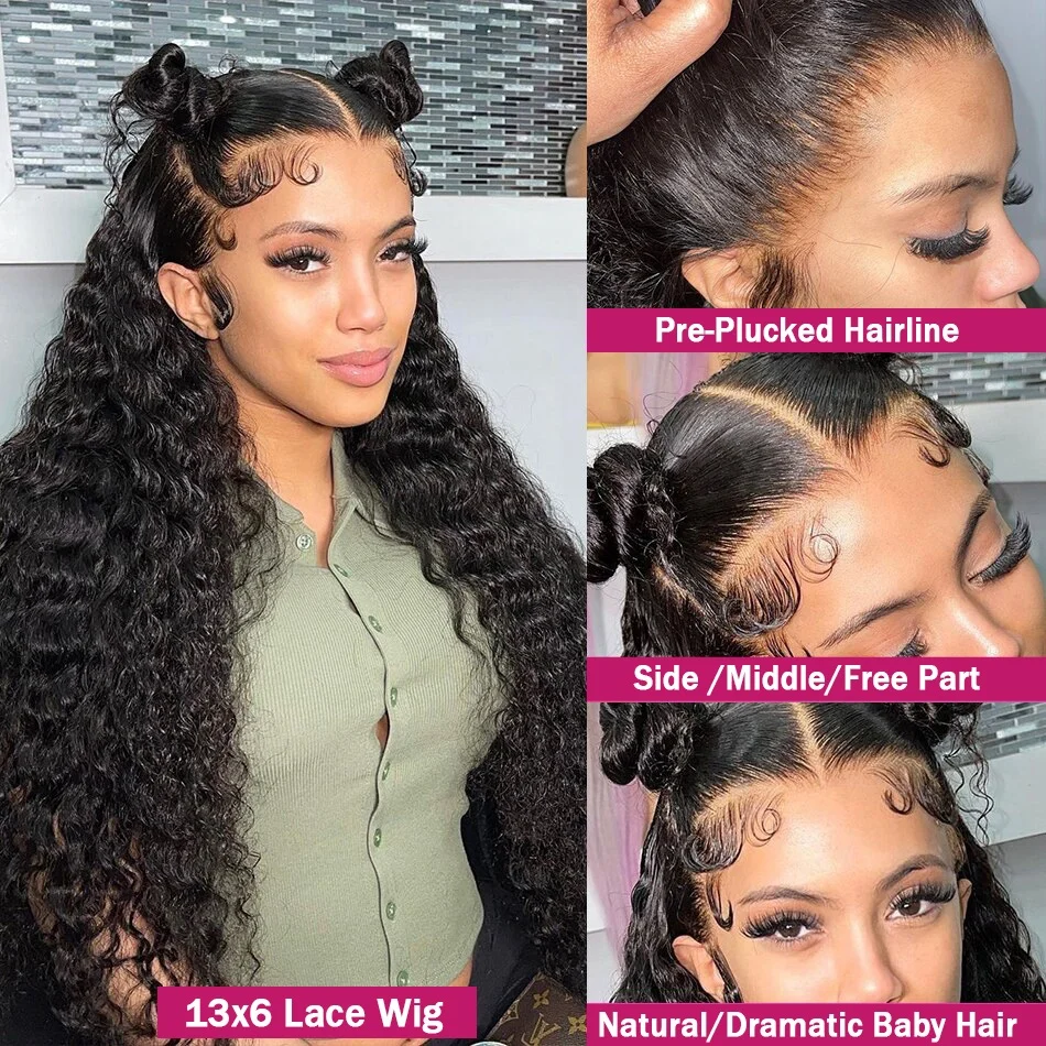 40 inch Black curly 13x6 hd lace frontal wig deep water wave human hair 100% brazilian choice for women cheap on sale clearance