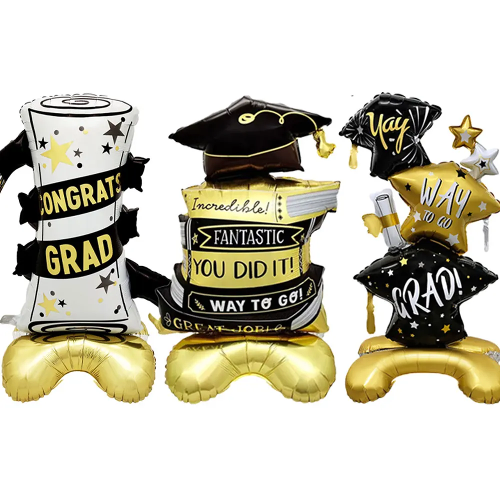 Conjunto de 2 Balões de Formatura, Balões de Alumínio com Capelo de Formatura, Estrela e Diploma em Pé, Balões 3D, Balões em Pé para Decoração da Temporada de Formatura, Presentes de Formatura, Decorações para Festa de Formatura, Decorações para Cerimônia