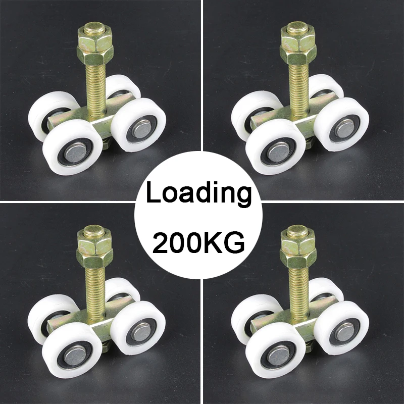 Stock 4PCS Heavy Industrial Hanging Rail Wheels Four Nylon Wear-resistant Silent Sliding Door Rollers Pulleys Loading 200KG