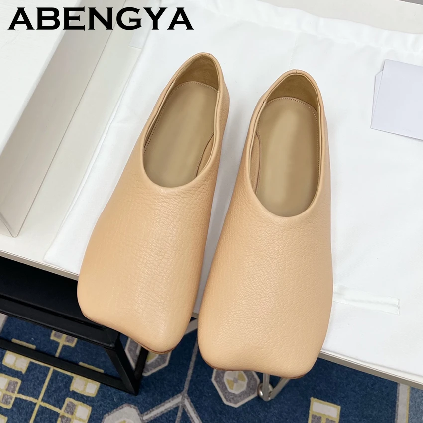 

Genuine Leather Flat Loafers Shoes Women Square Toe Slip On Ballet Flat Shoes Summer Casual Walking Single Shoes Zapatos Mujer